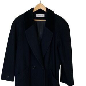 VTG Jones New York Classic Black Wool Double Breasted Long Topcoat Size‎ XL